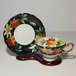 Chubu China Teacup and Saucer Orange Leaves Vintage